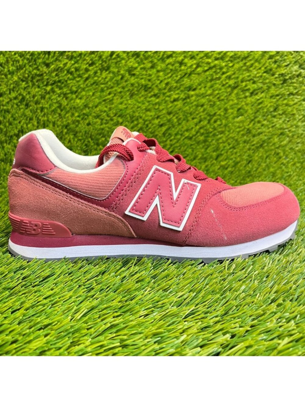 New Balance 574 Boys Size 5.5Y Red White Athletic Running Walking Shoes Sneakers